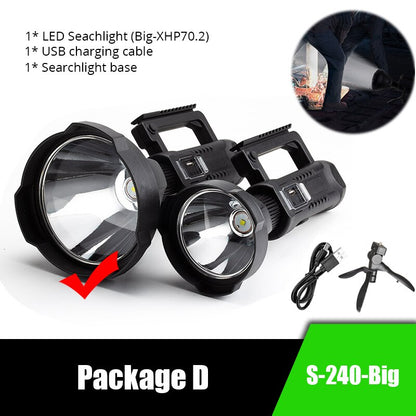 Powerful LED Flashlight Portable XHP70.2 Torch USB Rechargeable Searchlight Waterproof Spotlight with Base Fishing Light Lantern