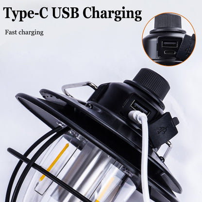 Led Portable Retro Camping Lantern Rechargeable Metal Handle Flashlight Vintage Warm White Light Outdoor Hanging Tent Light