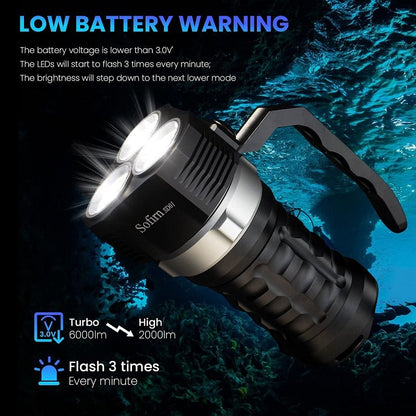 Sofirn SD01 6000LM Powerful Diving Light 3* SST40 LED Dive Flashlight Underwater Torch 4 Modes Magnetic Control Switch