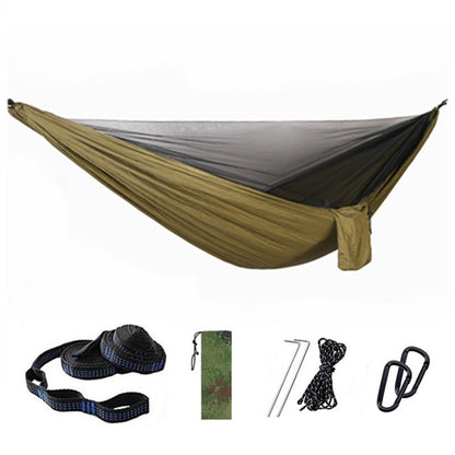 Camping Hammock with Mosquito Net Double Hammock Travel Hammock,Backpacking Hammock Portable Parachute 5+1 Ring Strap Hammock
