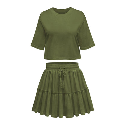 Commuter Suit Short Sleeve Loose Crew Neck Top Casual