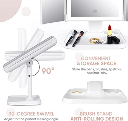 Vanity Mirror™ | Trifold Make-up Mirror with tri-color LED lighting