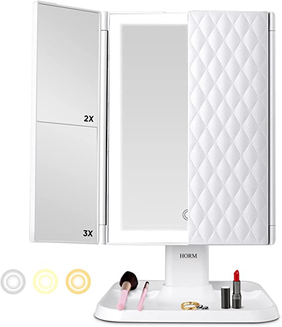 Vanity Mirror™ | Trifold Make-up Mirror with tri-color LED lighting