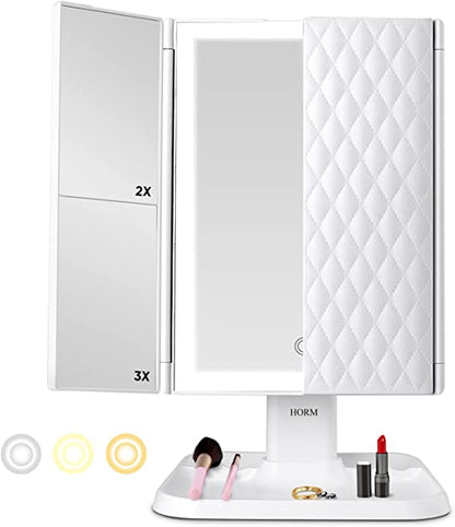Vanity Mirror™ | Trifold Make-up Mirror with tri-color LED lighting
