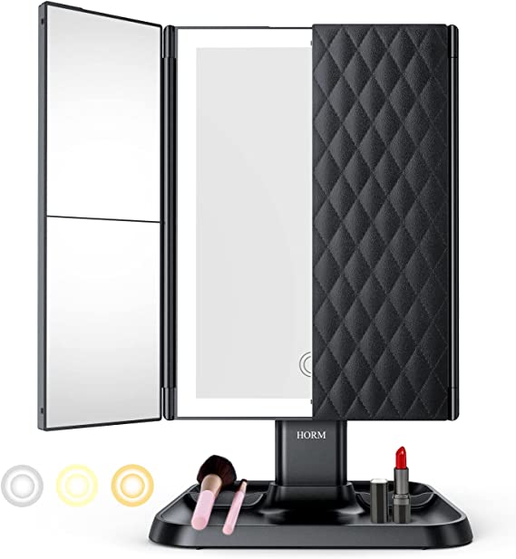 Vanity Mirror™ | Trifold Make-up Mirror with tri-color LED lighting