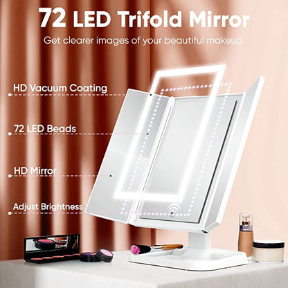 Vanity Mirror™ | Trifold Make-up Mirror with tri-color LED lighting
