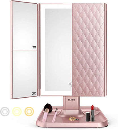 Vanity Mirror™ | Trifold Make-up Mirror with tri-color LED lighting