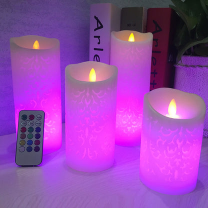 Hollow pattern swing 18 key remote control timing on yellow light colorful LED electronic candle wedding special candle