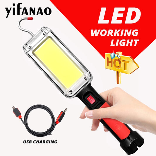 LED Work Light Powerful Portable Lantern Hook Magnet Camping Lamp COB USB Rechargeable 18650 Flashlight Torch Waterproof