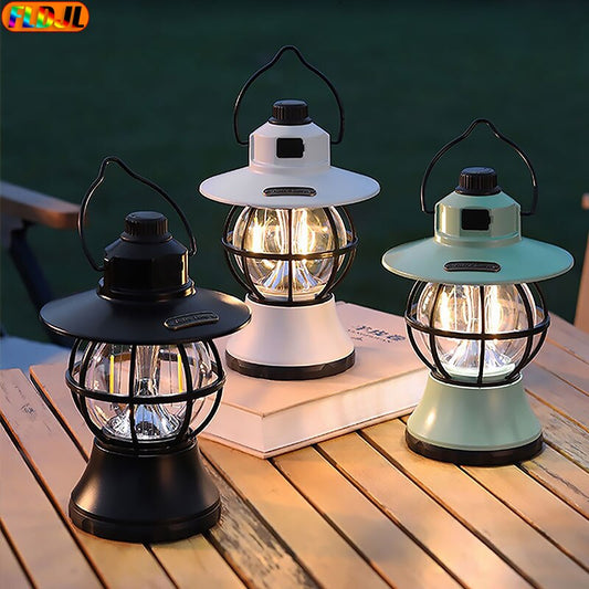 Portable Vintage Metal Hanging Lanterns Dimmable Led Camping Lantern USB Rechargeable Lightweight Tent Light For Outdoor